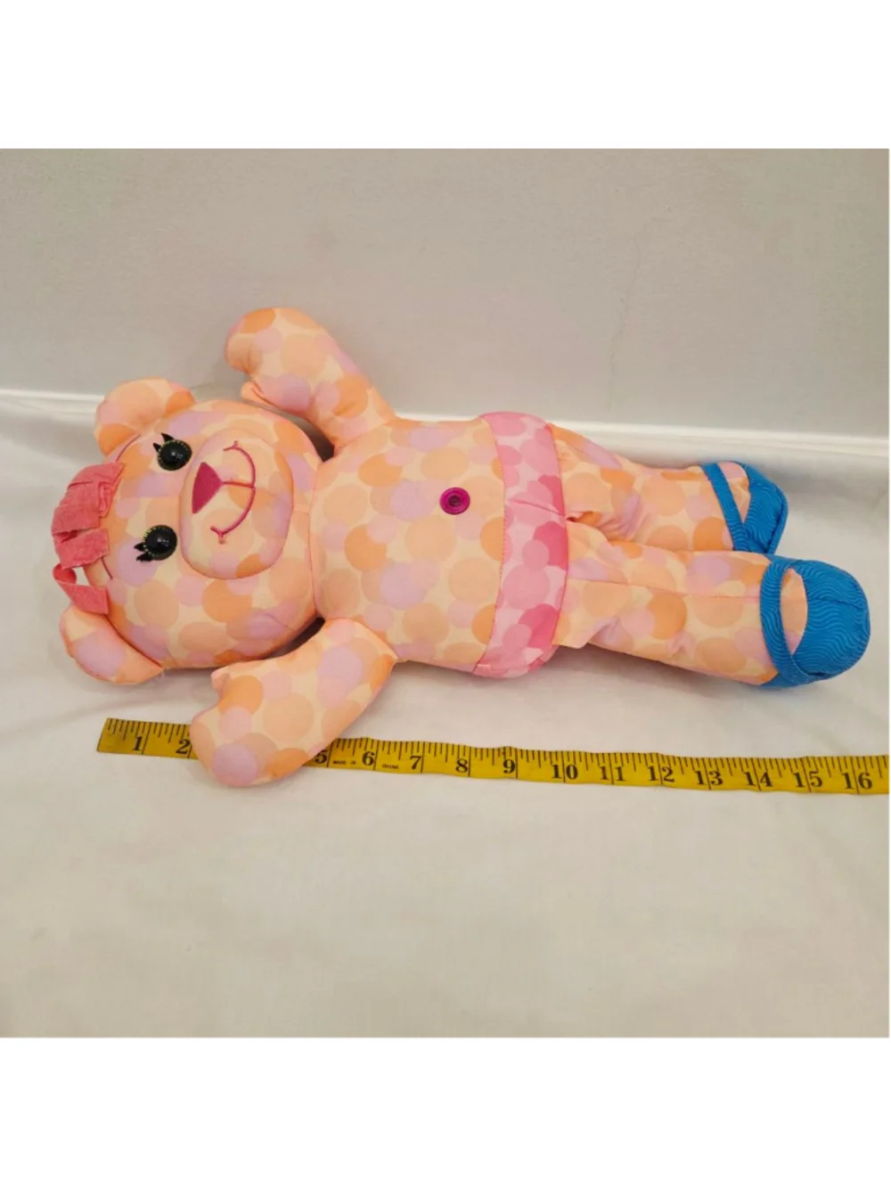 Doodle Bear Stuffed Animal Orange Pink Polka Dot 2006